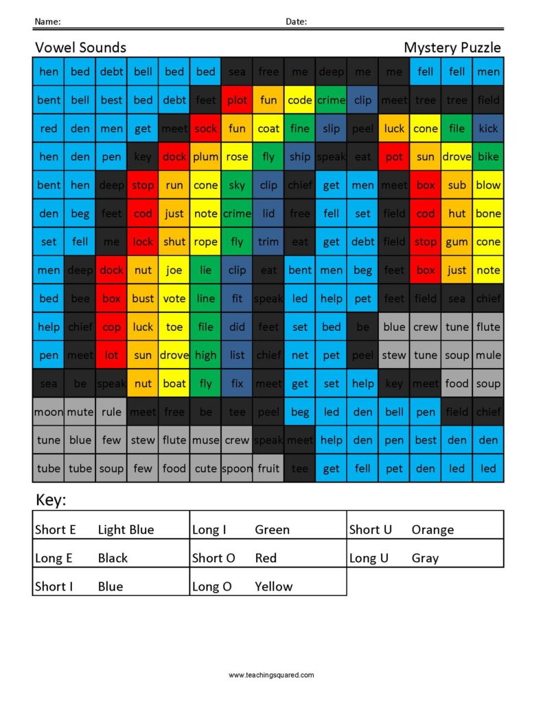 Teaching Squared | Rainbow Vowel Sound Worksheet