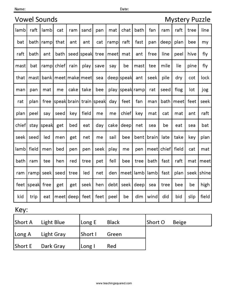 Teaching Squared | Knight and Dragon Vowel Sound Worksheet